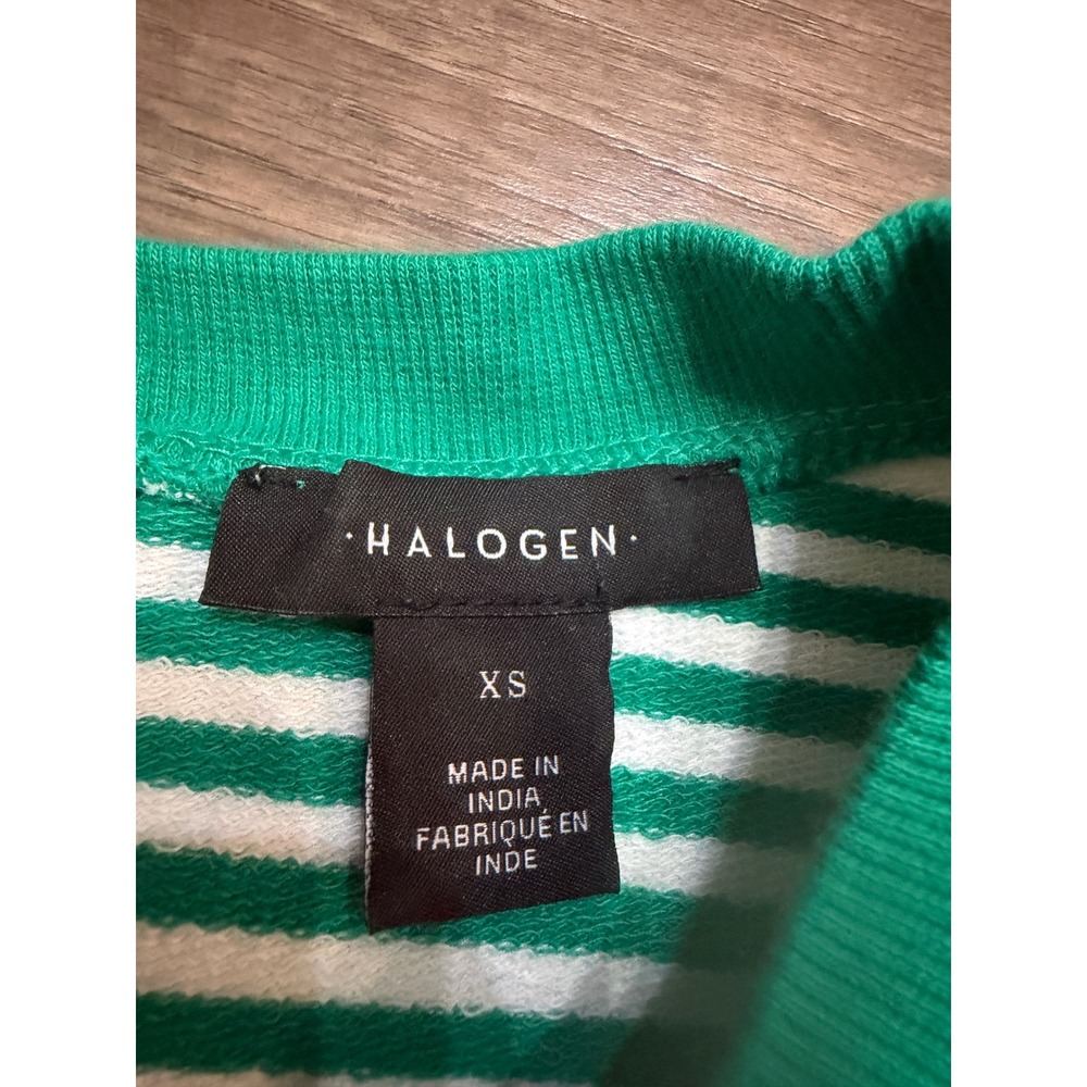 Halogen Womens Green White Striped Lace Up Back Sweatshirt Crew XS HA376306MI - Picture 2 of 6